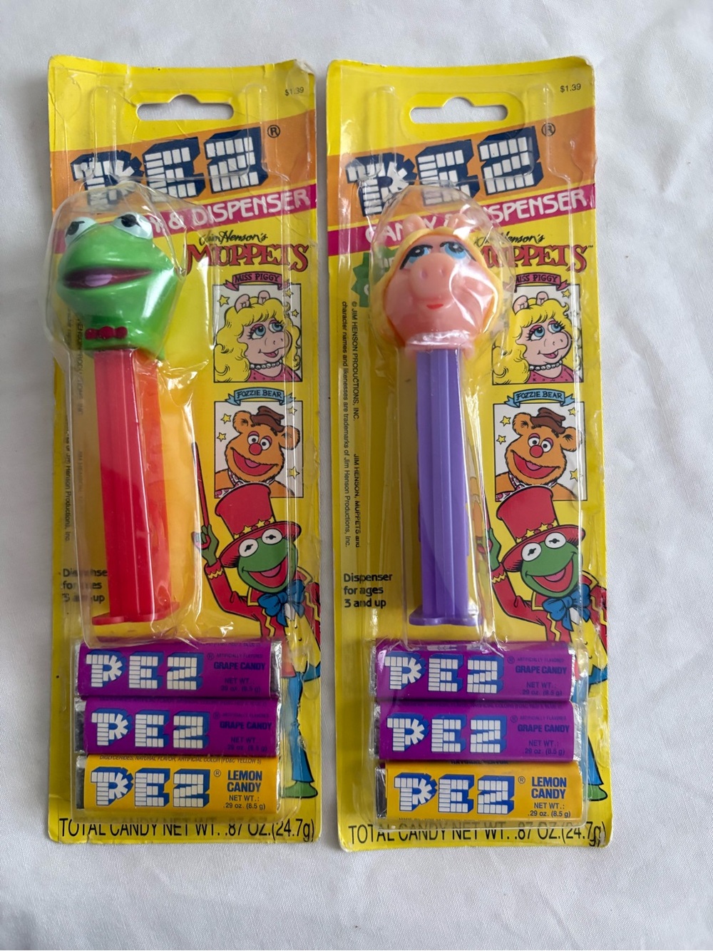 vintage Jim Henson's Muppets Miss Piggy & Kermit PEZ candy dispenser & candy